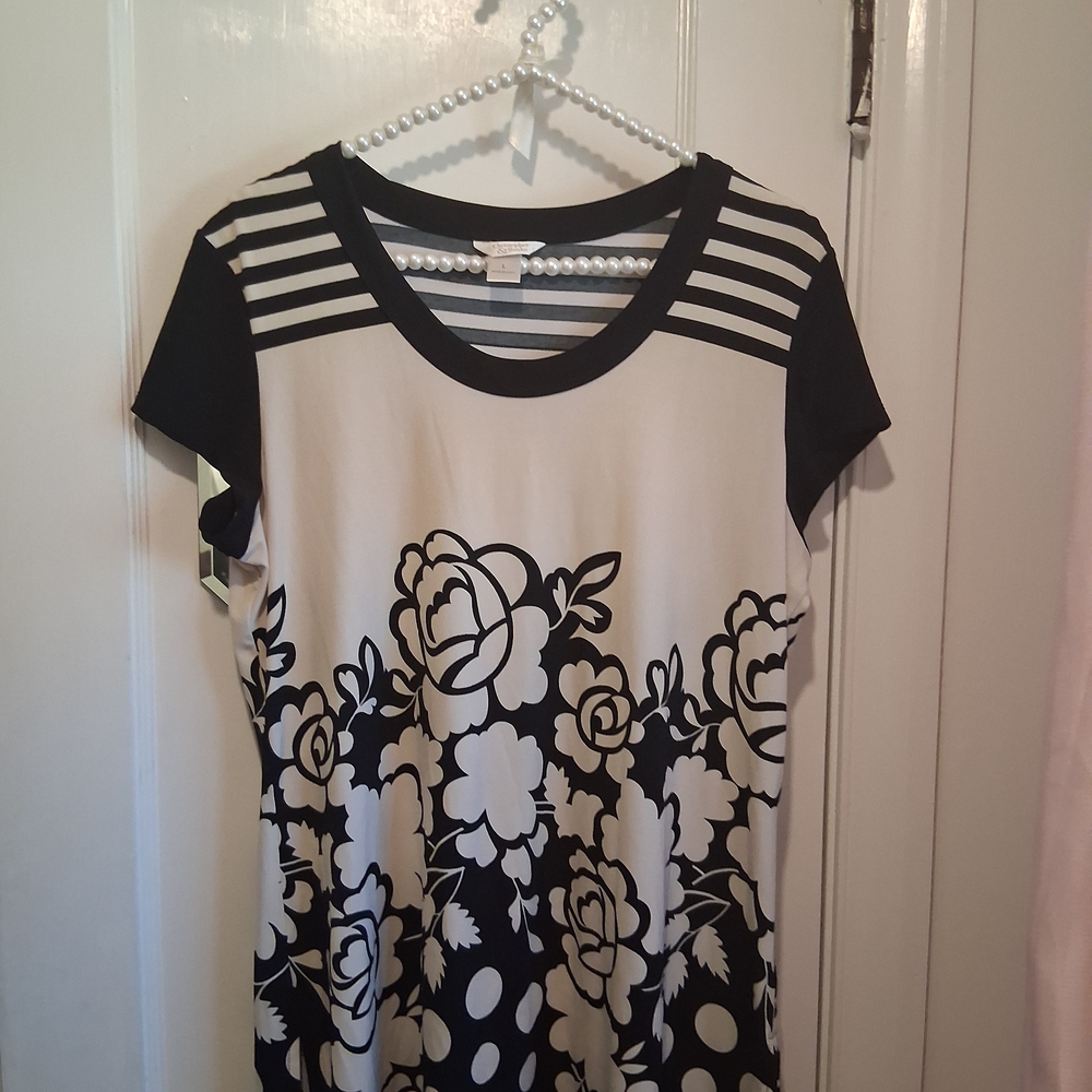 Christopher & Banks Black and White Floral Blouse